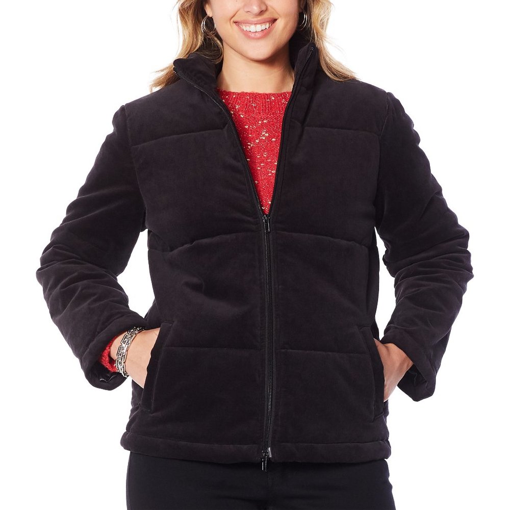 NWOT G by Giuliana Cozy Corduroy Puffer Jacket - Women's Large - Black